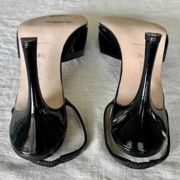 Manolo Blahnik Black Patent Slingback Heels Open Toe Peep Toe 38.5 / US 8.5 - Picture 6 of 9